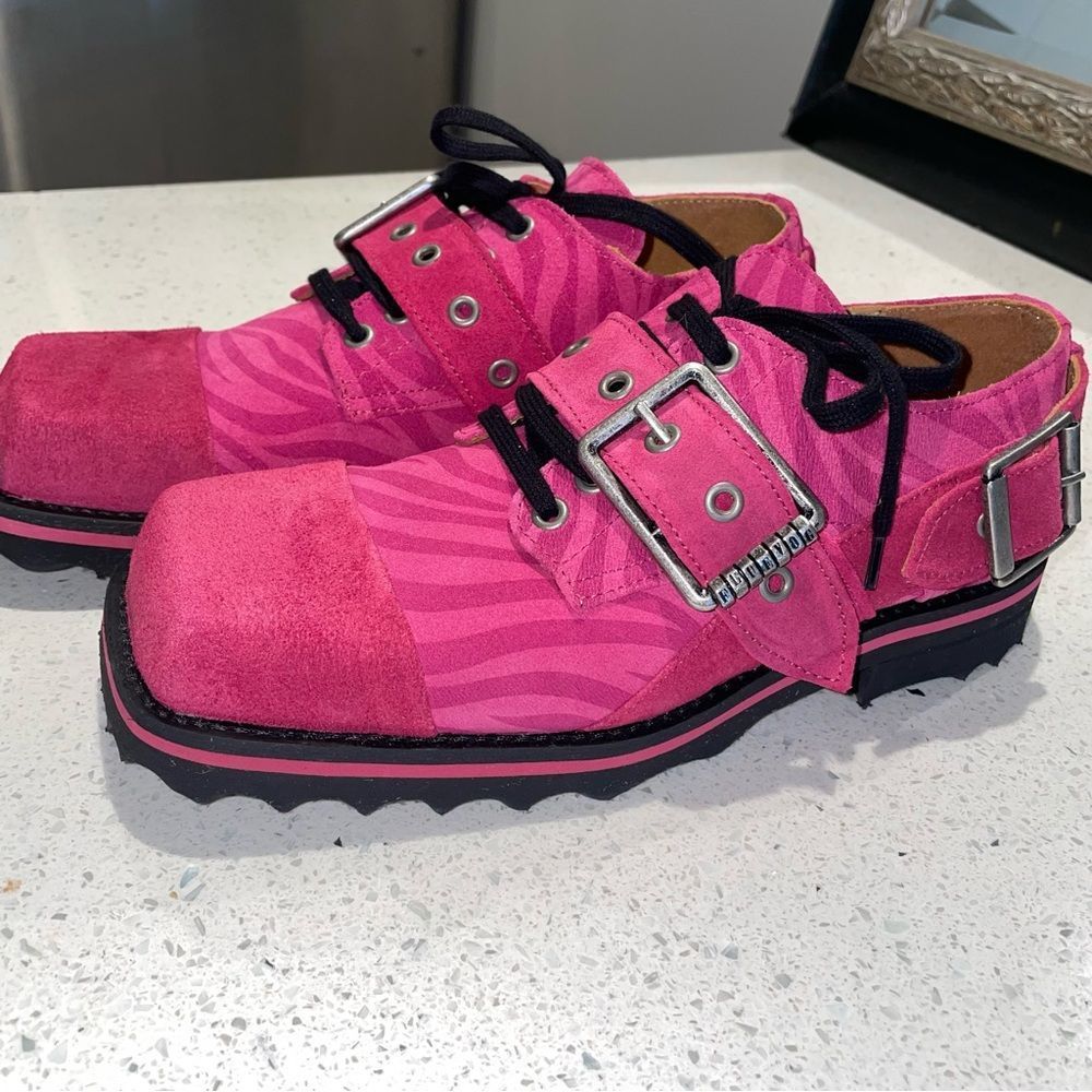 John Fluevog Hot Pink Zebra Platform Oxfords
